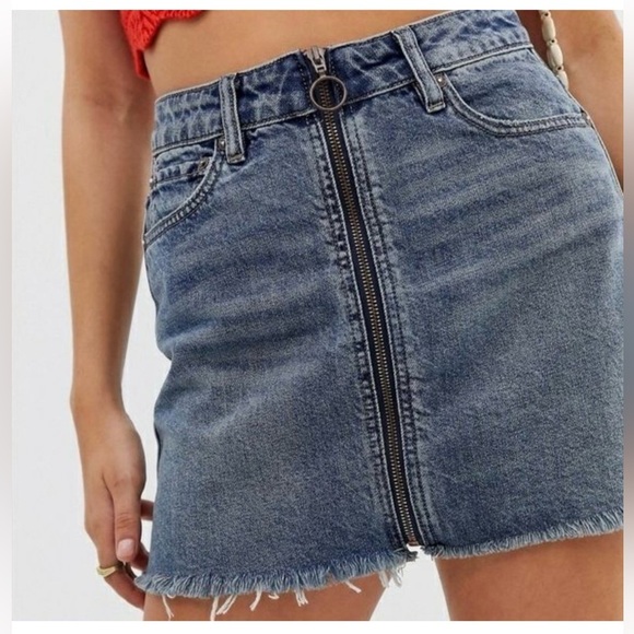 FREE PEOPLE We The Free Zipper Front Denim Mini  Skirt - Blue Size29 New - Picture 9 of 9